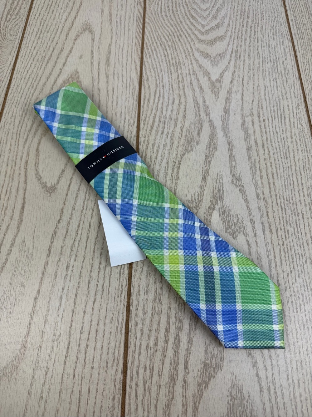 903 Tommy Hilfiger Tie Blue Green Plaid 300 TL21100010 Silk Poly Blend $69.50